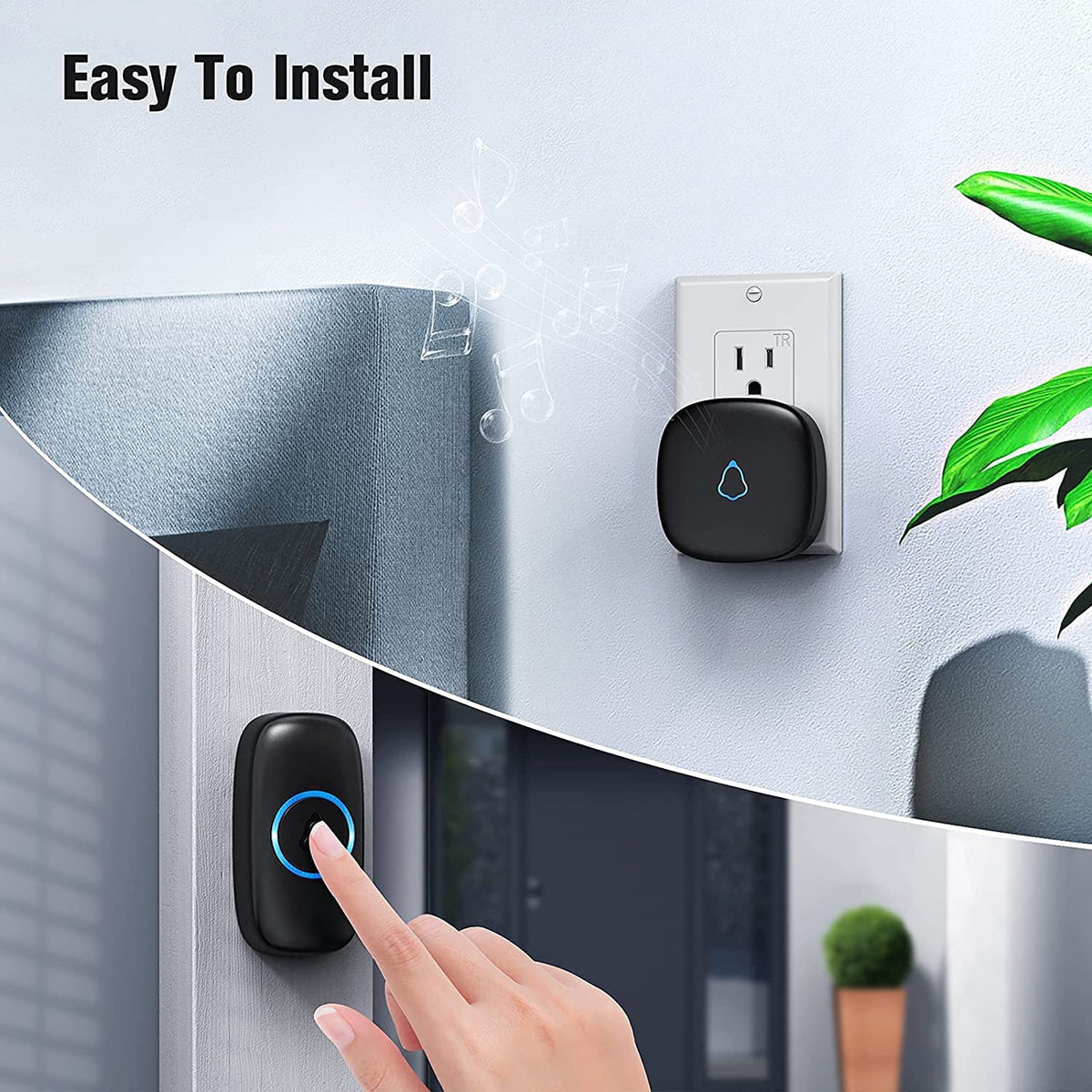 SECRUI Wireless Doorbell with 2 Receivers, Black