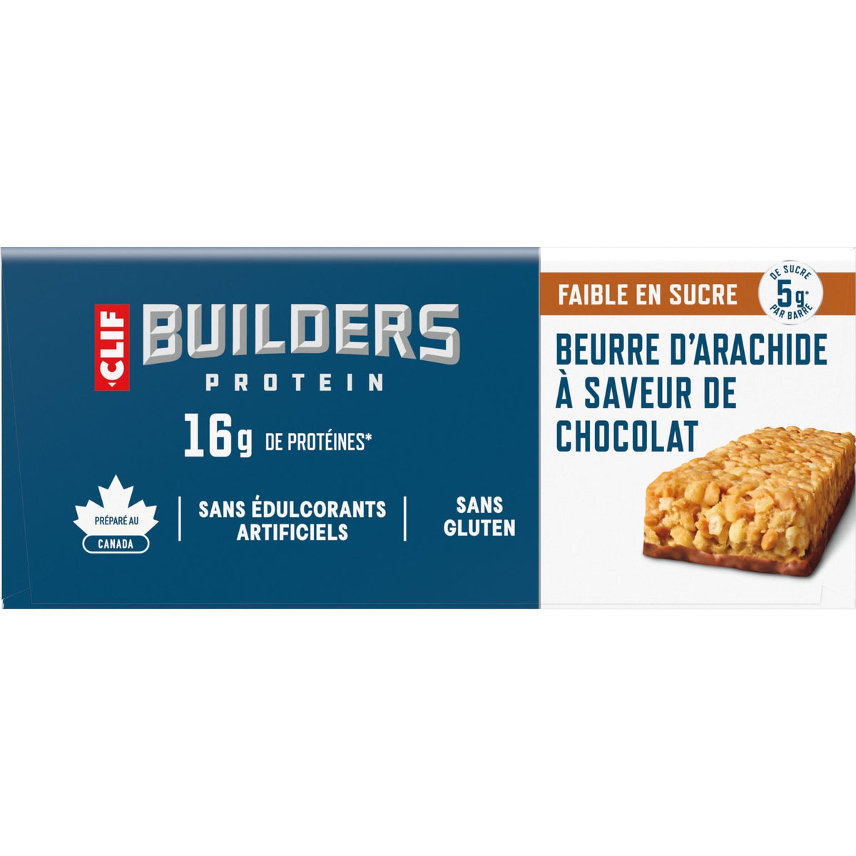 CLIF Builders Low Sugar Protein Bar, Peanut Butter Chocolate, 12 Pack