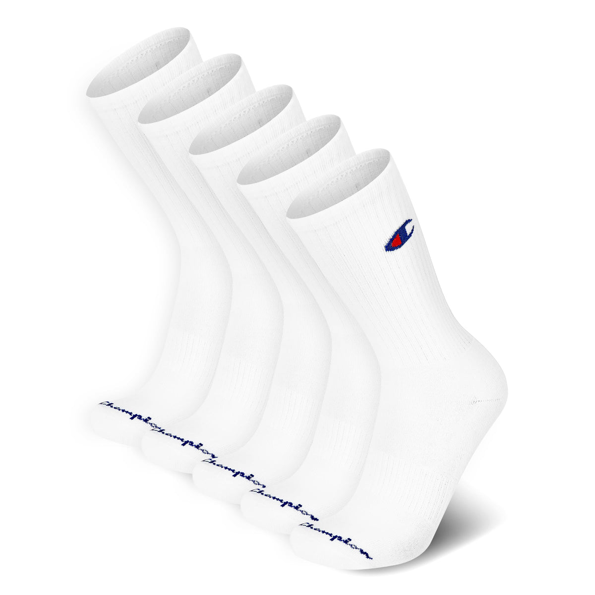 Champion Men's Cushioned Crew Socks, 5 Pack, White, Size 6-12.5