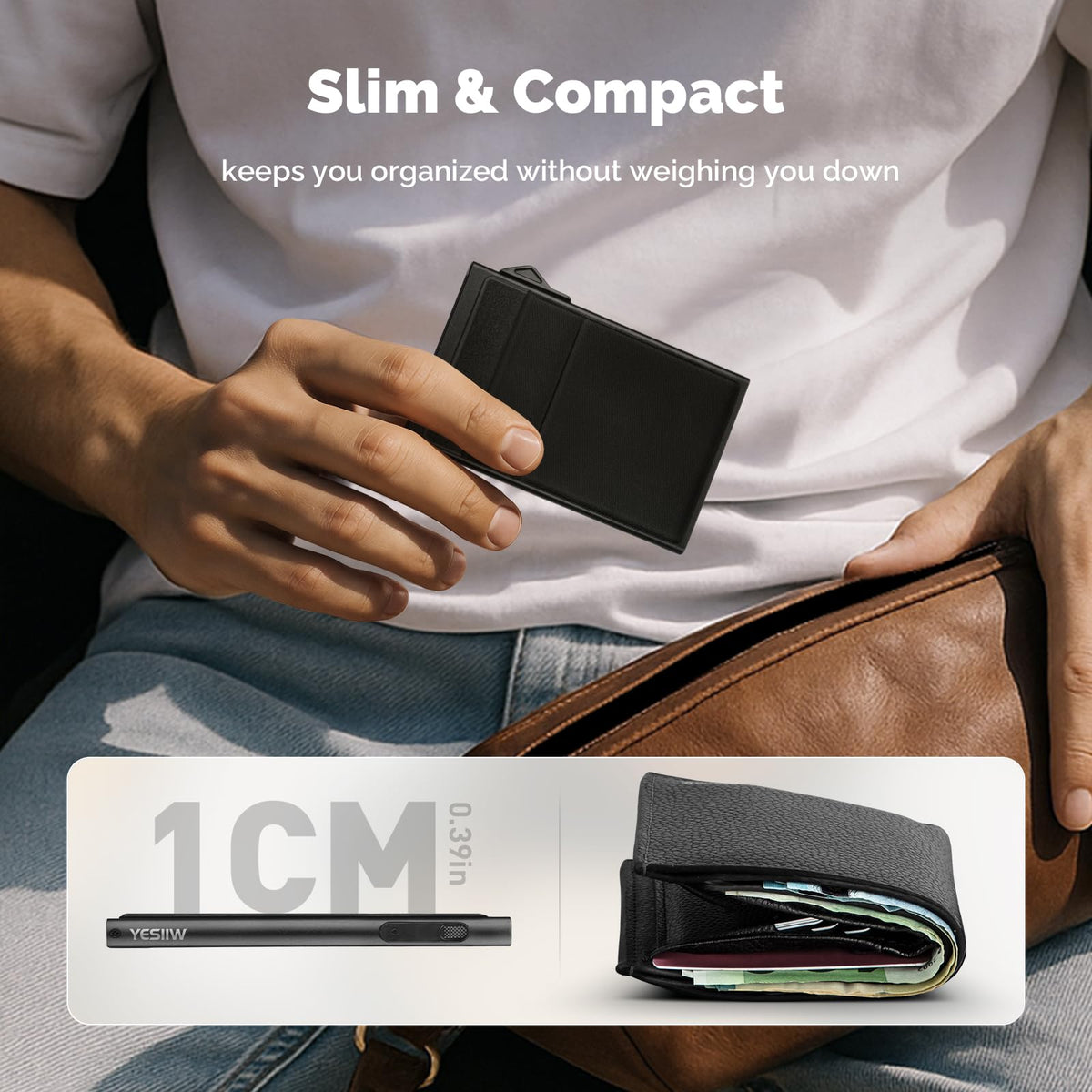 YESIIW Pop-Up RFID-Blocking Aluminium Card Holder Wallet, Black