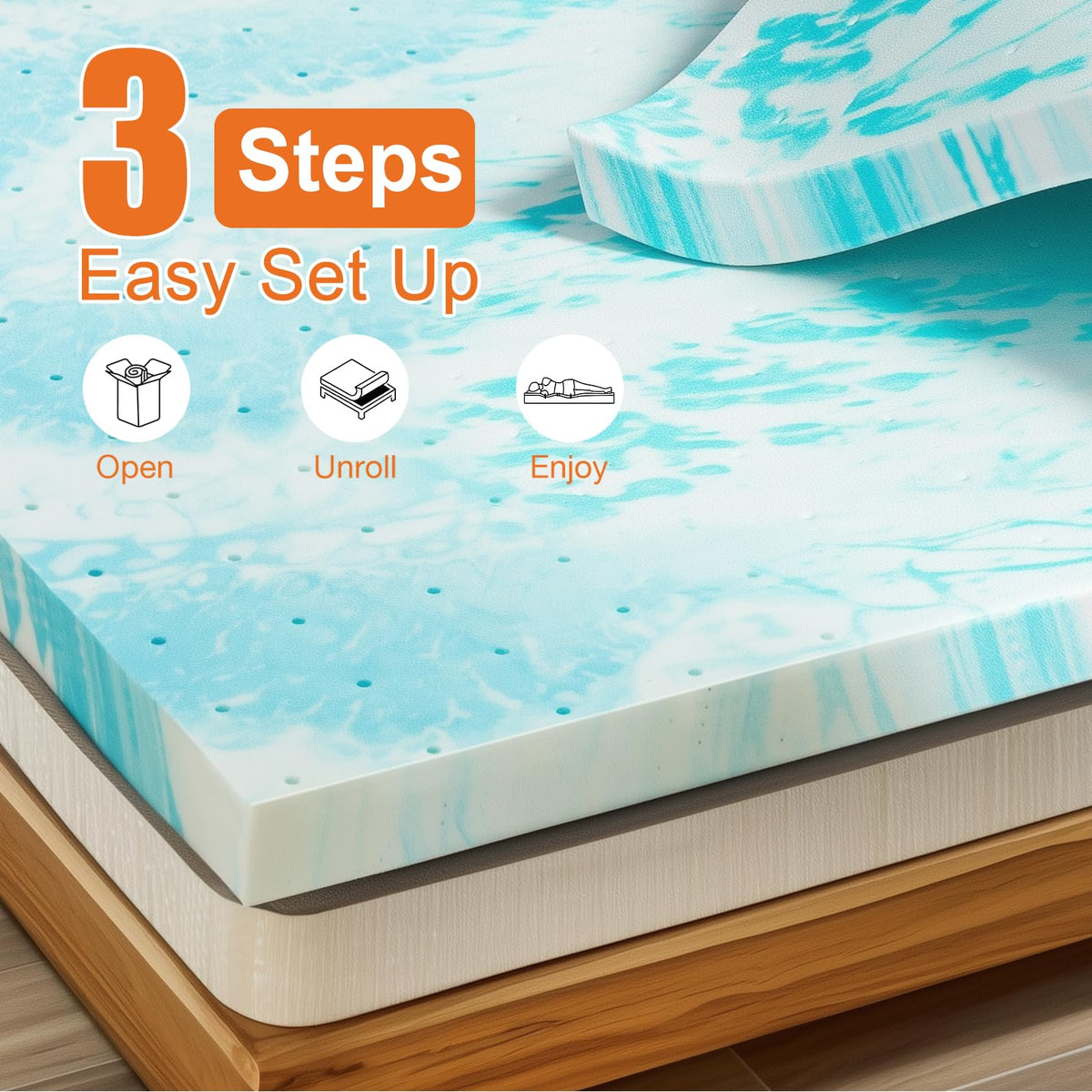 Sweetcrispy 3 Inch Twin Memory Foam Mattress Topper, Blue