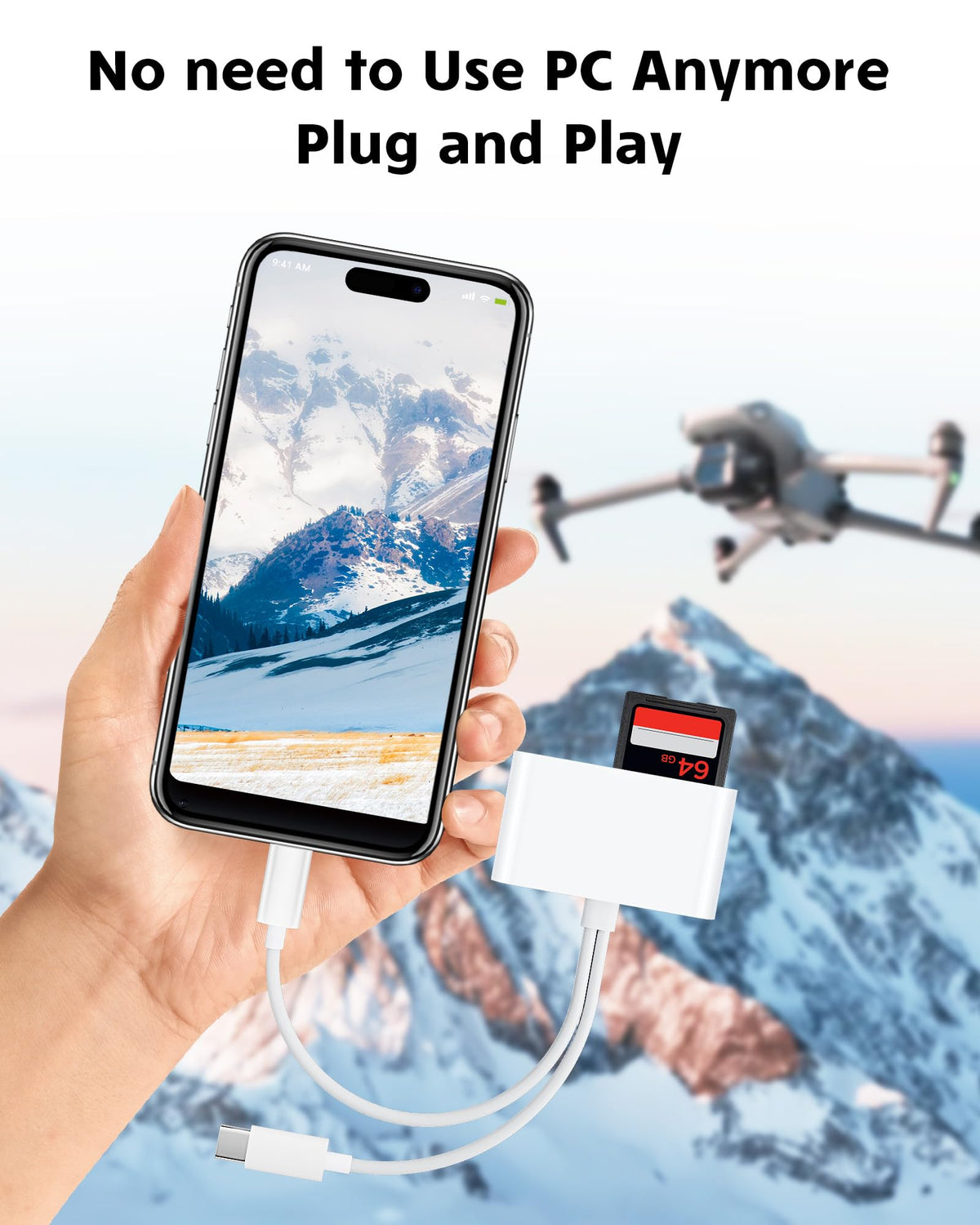 Dual Slot USB C SD Card Reader for iPhone and iPad, USB 3.0