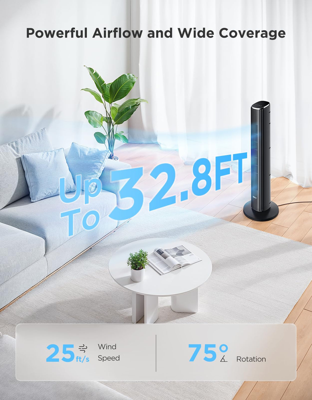 GoveeLife Black Tower Fan for Bedroom