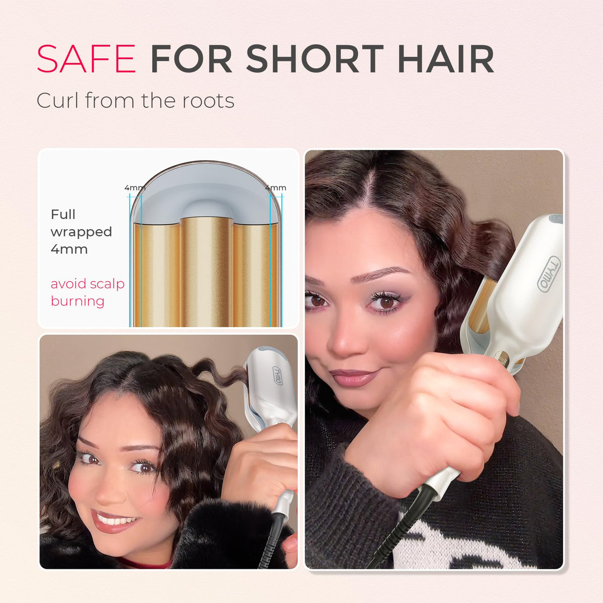 TYMO ROVY 3-Barrel Ionic Hair Waver, 1 in, Elegant Gold