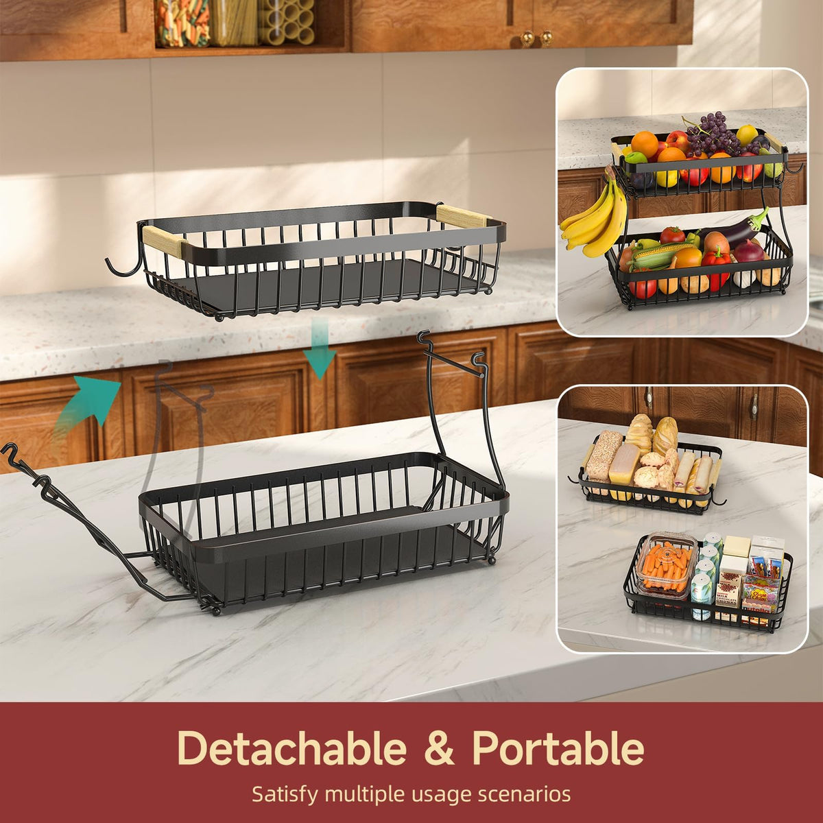 2-Tier Metal Fruit Bowl with Banana Holders
