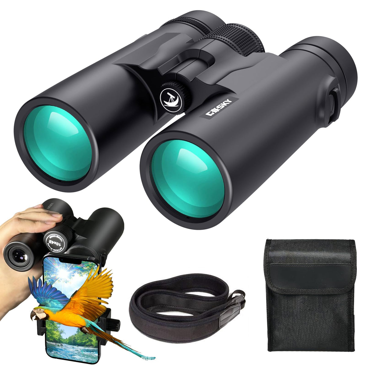 Gosky 10x42 HD Roof Prism Binoculars with Phone Adapter and Tripod
