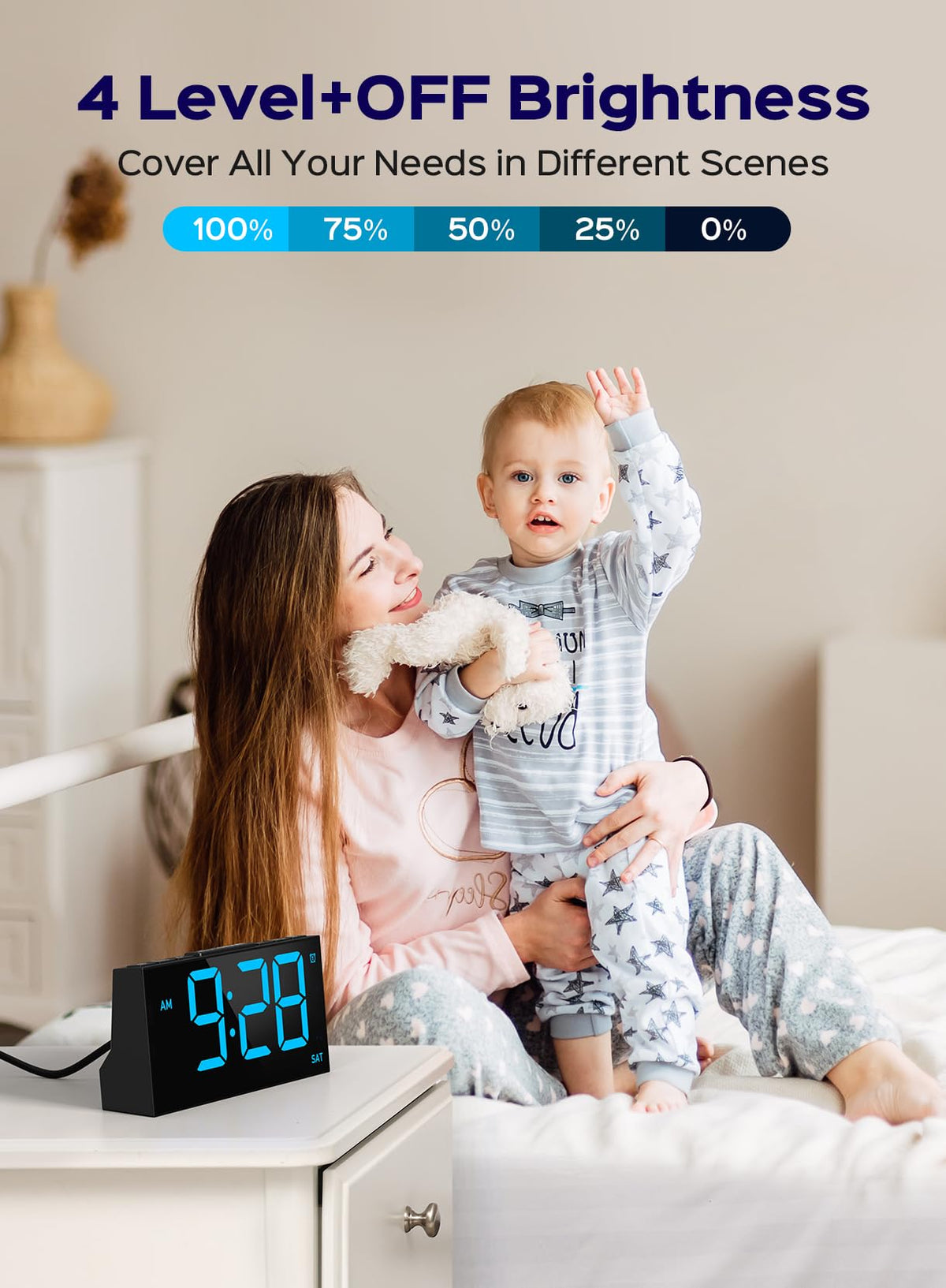 Goloza Digital Alarm Clock with 4-Level Brightness, Dual Alarms