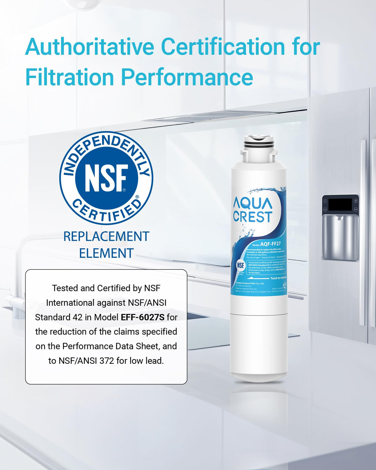 AQUA CREST AQF-FF27 Water Filter for Samsung HAF-CIN, 3 Pack