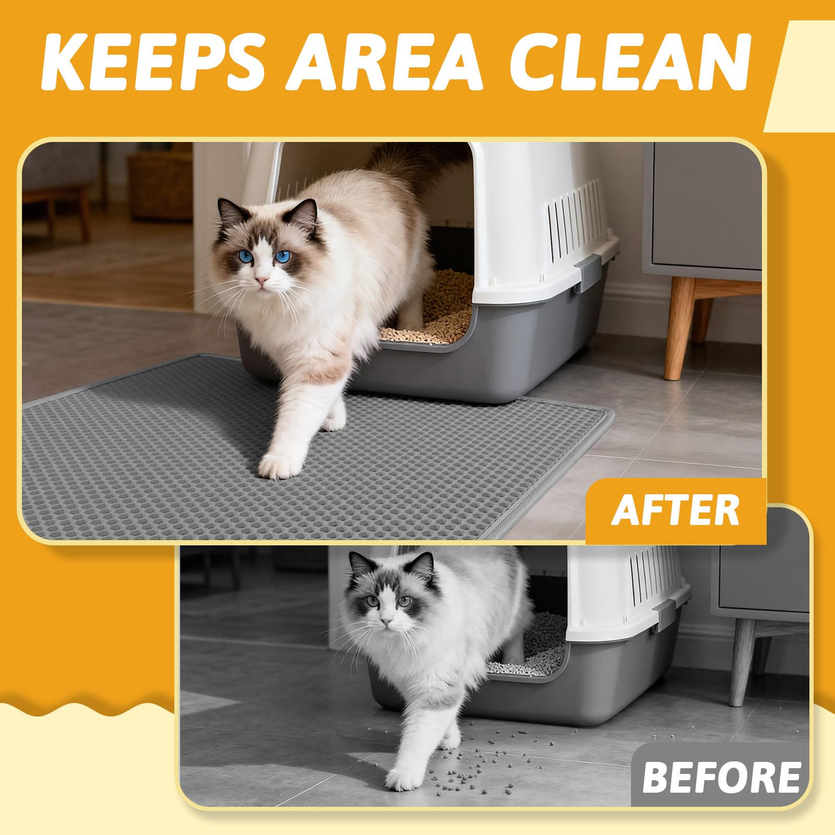 Pieviev Honeycomb Double Layer Cat Litter Mat, 76 x 61 cm, Grey
