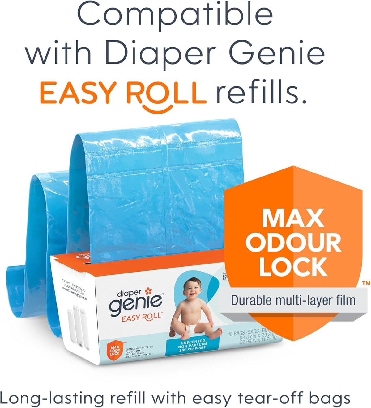 Diaper Genie Essence Pail, White, with 18 Refill Bags