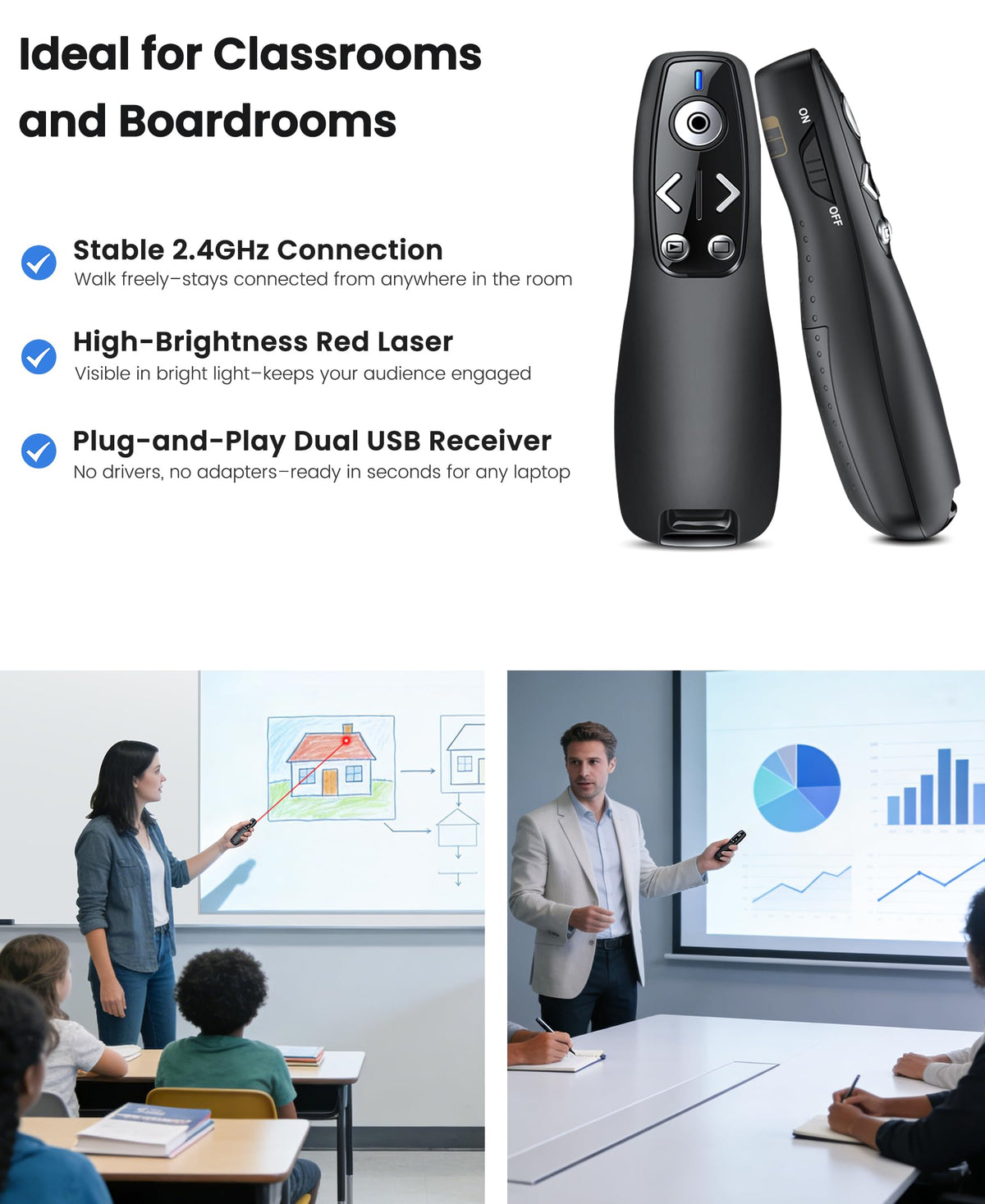 Wireless Presentation Clicker for PowerPoint, 2.4 GHz