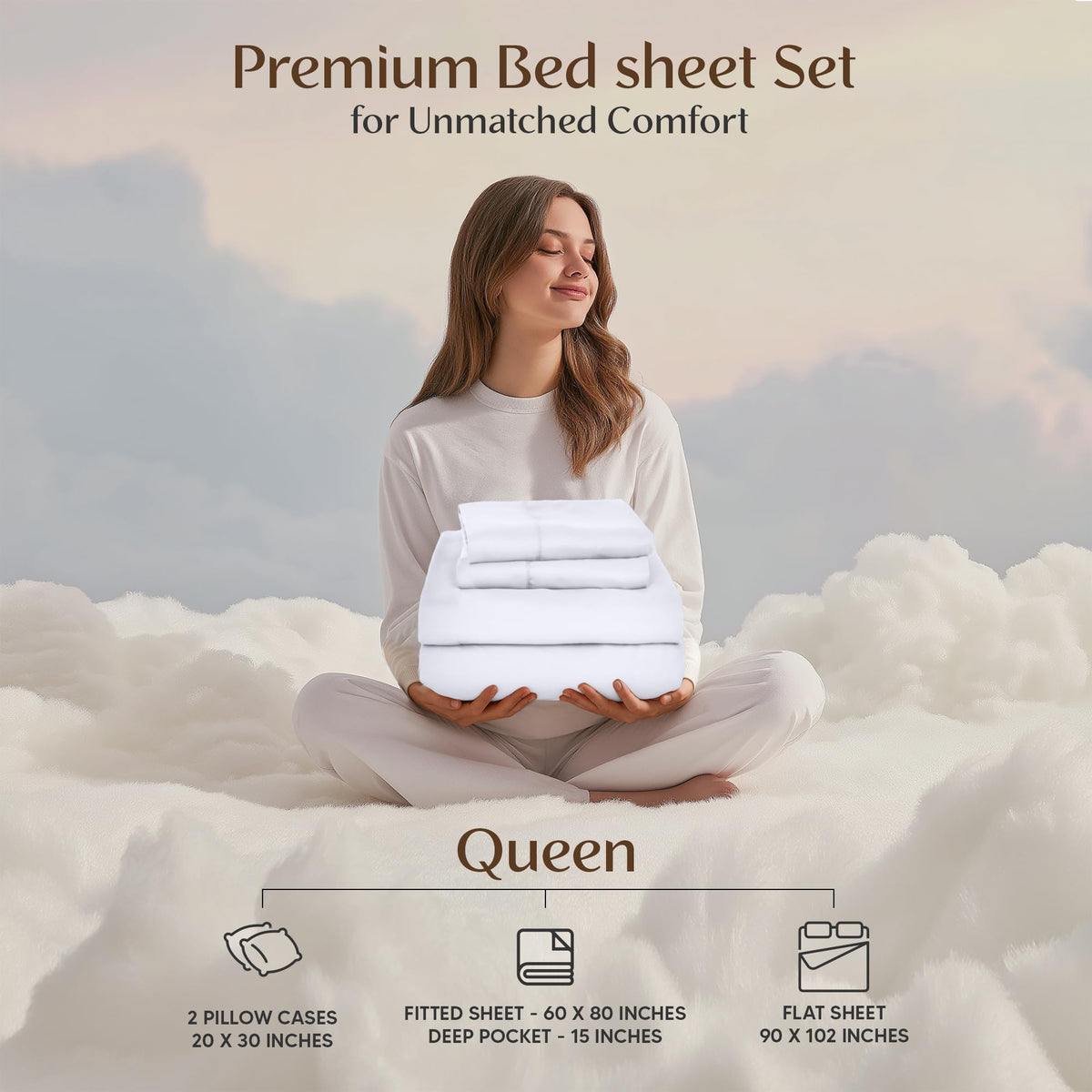 Utopia Bedding Brushed Microfibre Sheet Set, Queen, White