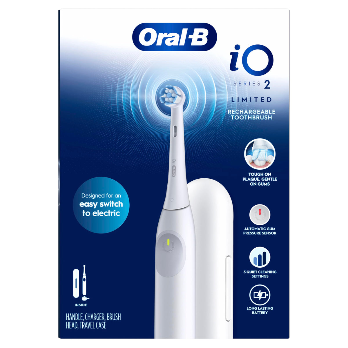 Oral-B iO2 Rechargeable Electric Toothbrush with Travel Case, White