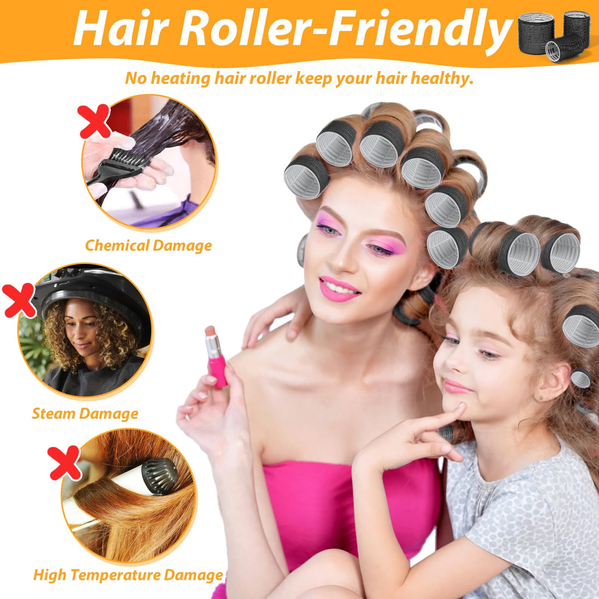 Self Grip Hair Rollers Set, 39PCS, 3 Sizes, with 12PCS Duckbill Clips
