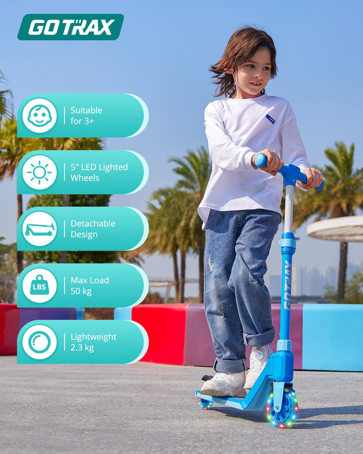 Gotrax K03 Kids' Kick Scooter with LED Wheels, Blue