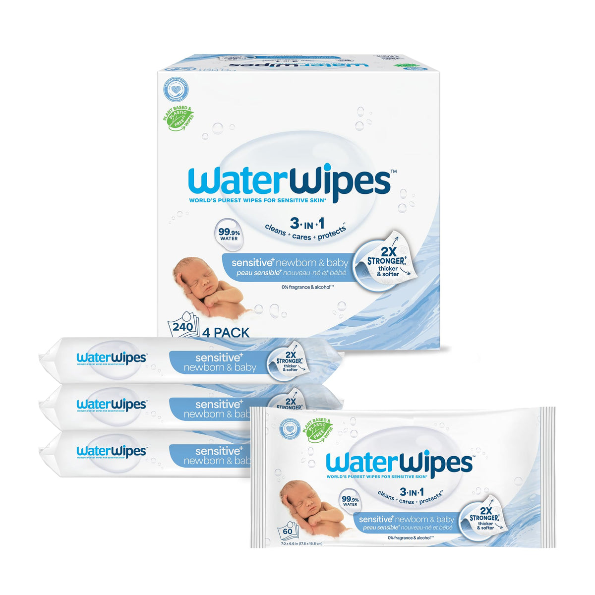 WaterWipes Plastic-Free Original Baby Wipes, 240 Count (4 Packs)