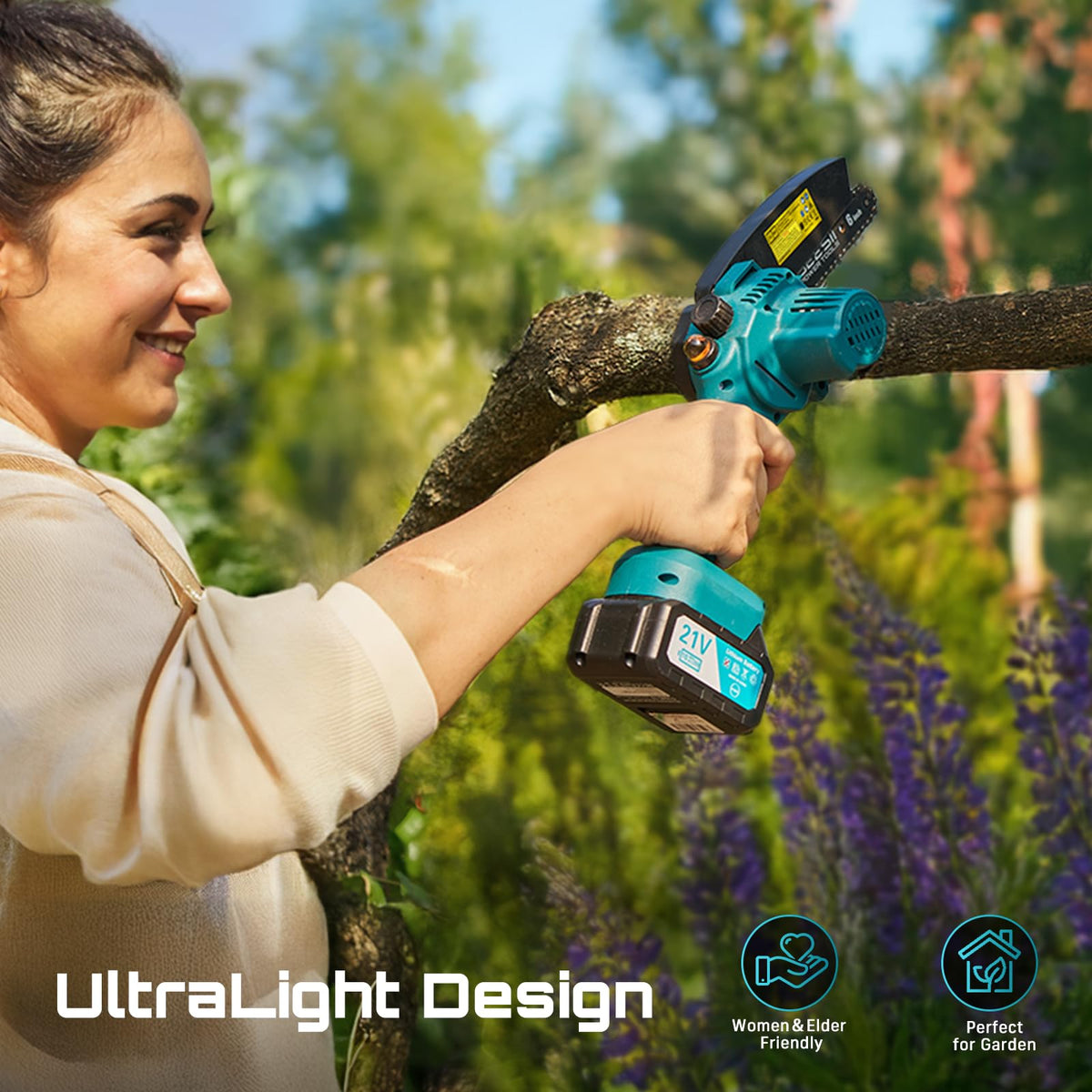 SEESII Mini Chainsaw 6 Inch: Electric Chainsaw with 2PCS 4000mAh Batteries & Oiler