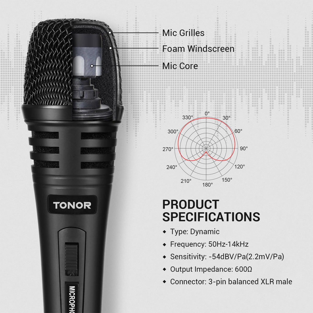 TONOR Dynamic Karaoke Microphone with 4.5m XLR Cable, Black