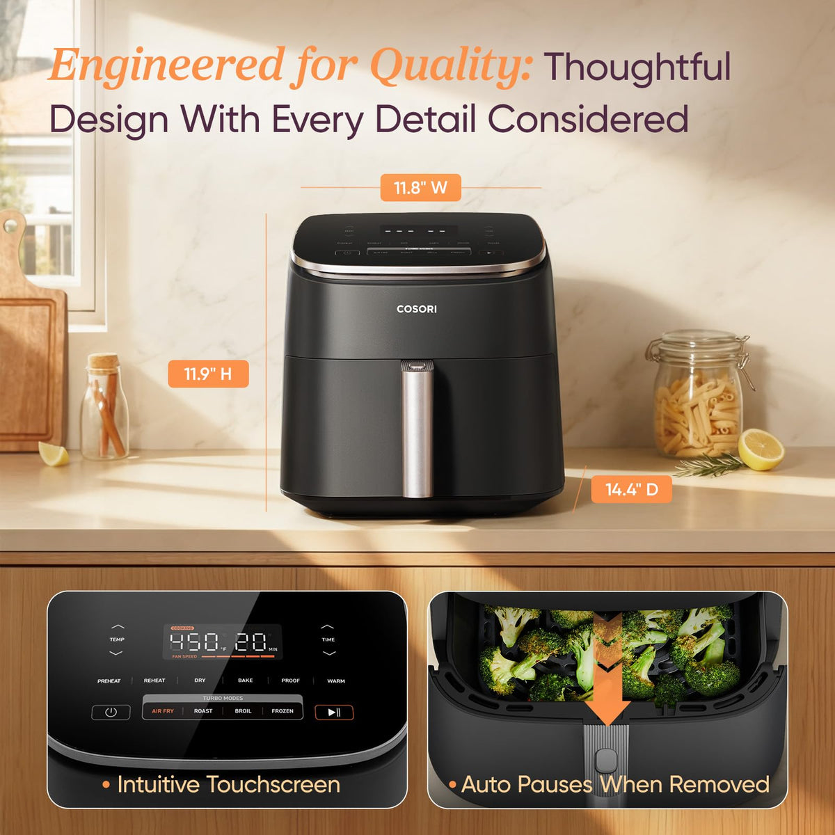 Cosori TurboBlaze 9-in-1 Air Fryer, 6 Qt, Dark Grey