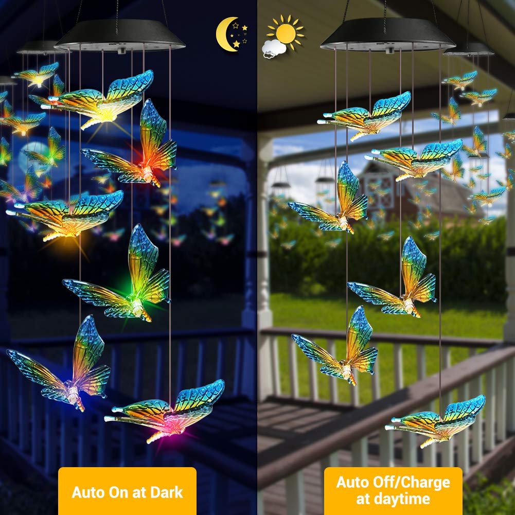 Toodour Colour Changing Solar Butterfly Wind Chimes