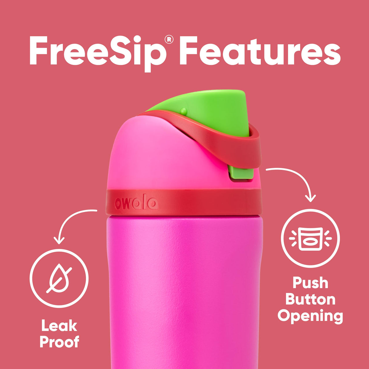 Owala Kids FreeSip Insulated Water Bottle, 16 oz, All the Berries