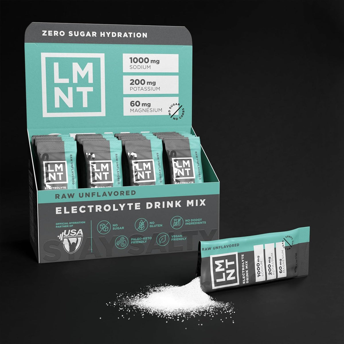 LMNT Electrolyte Drink Mix, Raw Unflavored, 30 Stick Packs