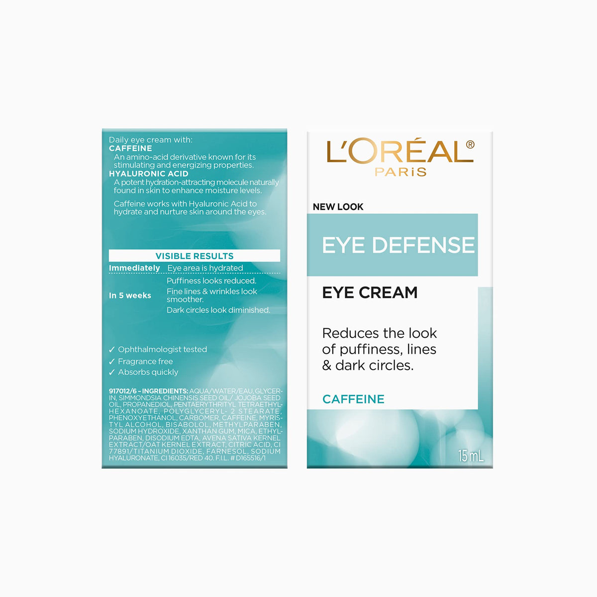 L'Oréal Paris Caffeine Eye Cream with Hyaluronic Acid, 15 ml