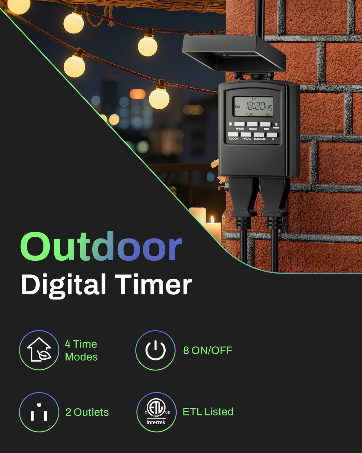 BN-LINK Outdoor Heavy Duty Timer Outlet, 2 Grounded Outlets