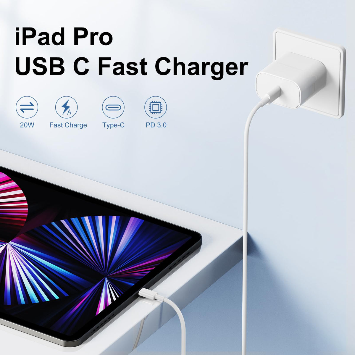 Susnwere 20W USB C Charger Block with 10Ft Cable, 3 Pack