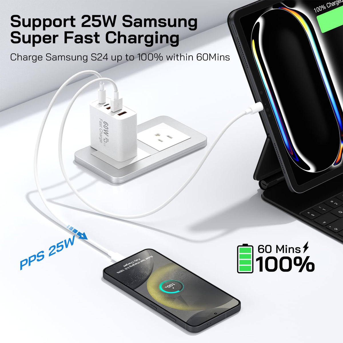 USB C Fast Charger Block, 60W 5-Port, 2 Pack