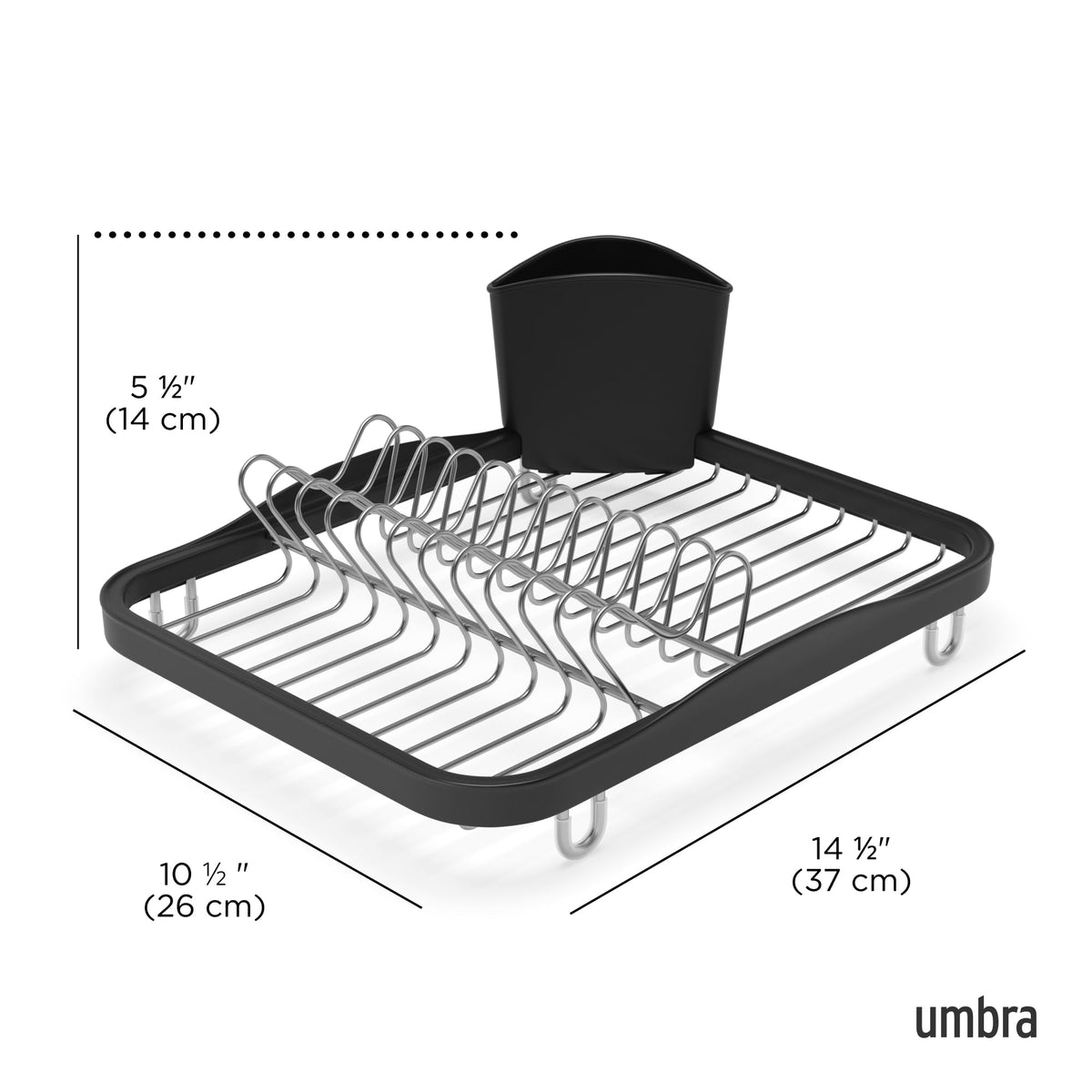 Umbra Sinkin Dish Drying Rack with Cutlery Holder, Black/Nickel