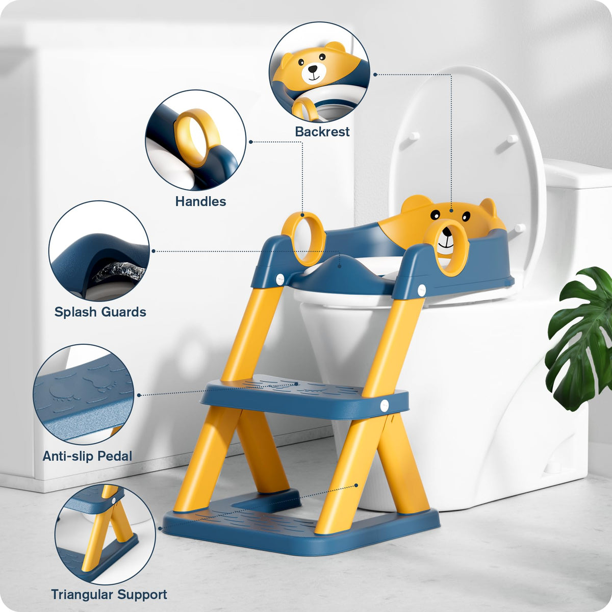Rabb 1st 2-in-1 Potty Training Seat with Step Stool, Blue/Yellow