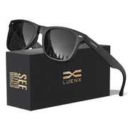 LUENX Square Polarized Sunglasses, Matte Black, 54 mm
