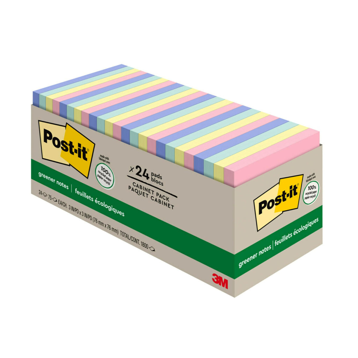 Post-it Greener Notes, 24 Pads, 3 x 3 in, Sweet Sprinkles