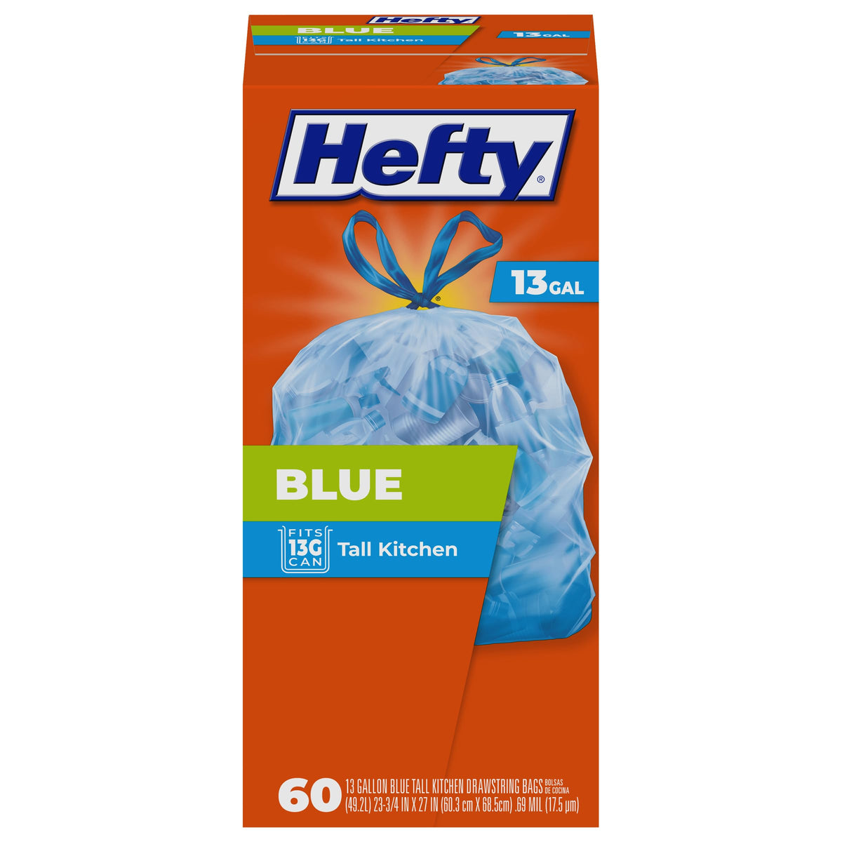 Hefty Recycling Kitchen Drawstring Trash Bags, 13 Gallon, 60 Count