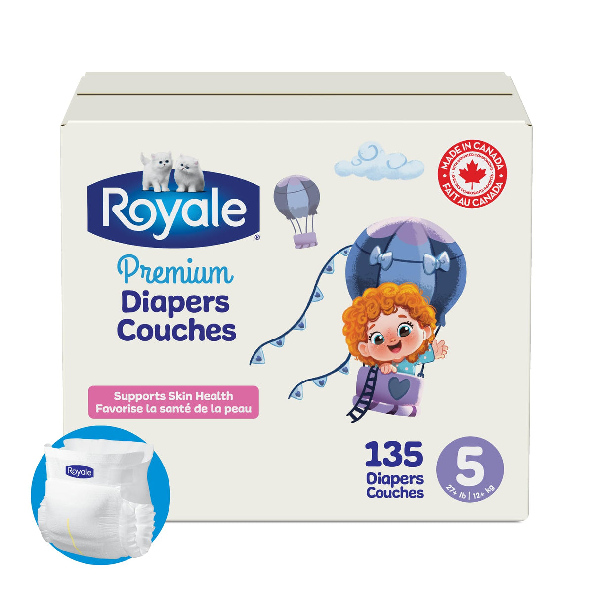 Royale Premium Diapers, Size 5 (27+ lb), 135 Count