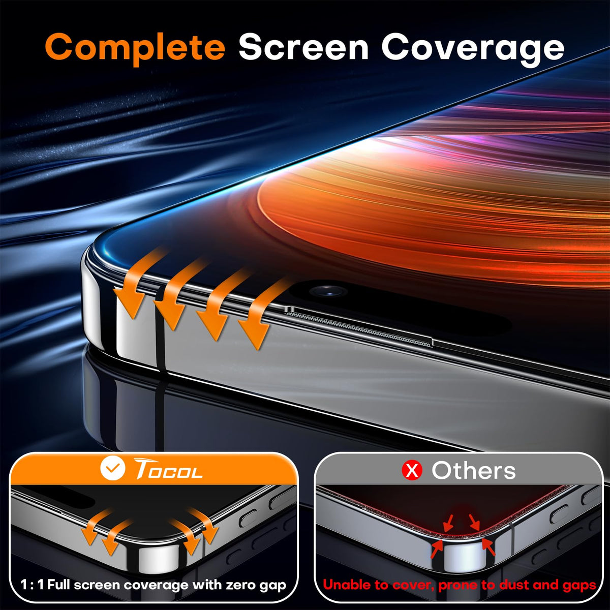 TOCOL Tempered Glass Screen Protector for iPhone 16, 2 Pack