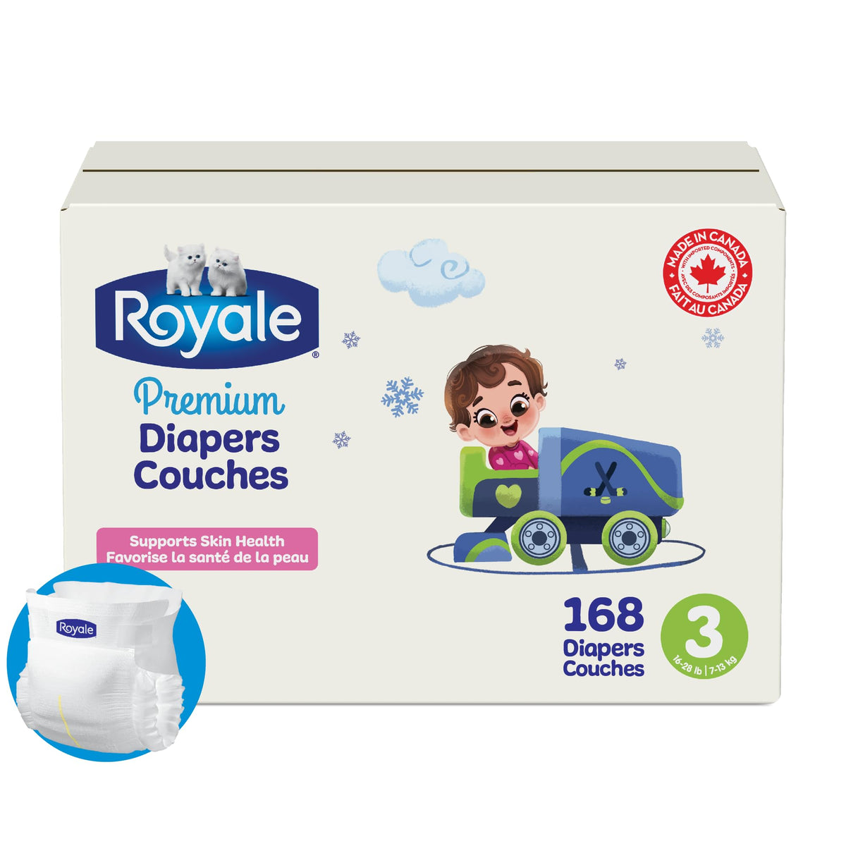 Royale Premium Diapers, Size 3 (16-28 lb), 168 Count