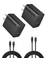 Anker 20W USB-C Fast Charger, 2 Pack with 2 Cables, Black