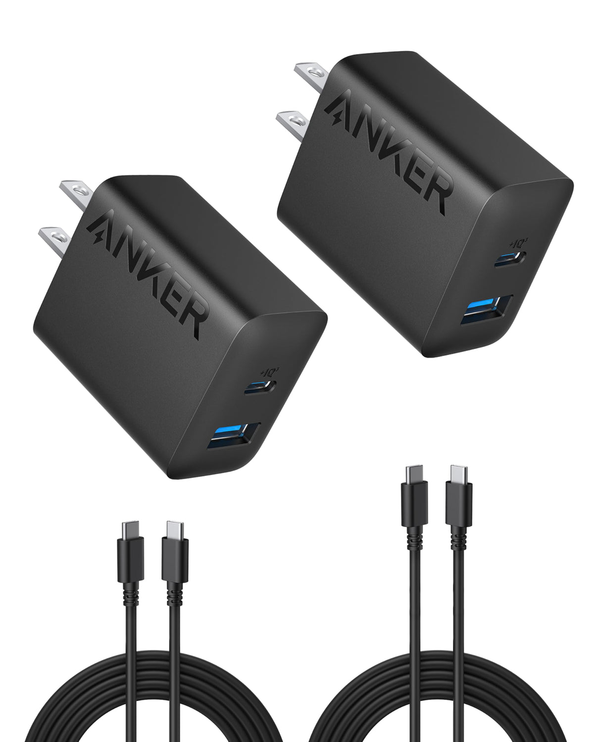 Anker 20W USB-C Fast Charger, 2 Pack with 2 Cables, Black