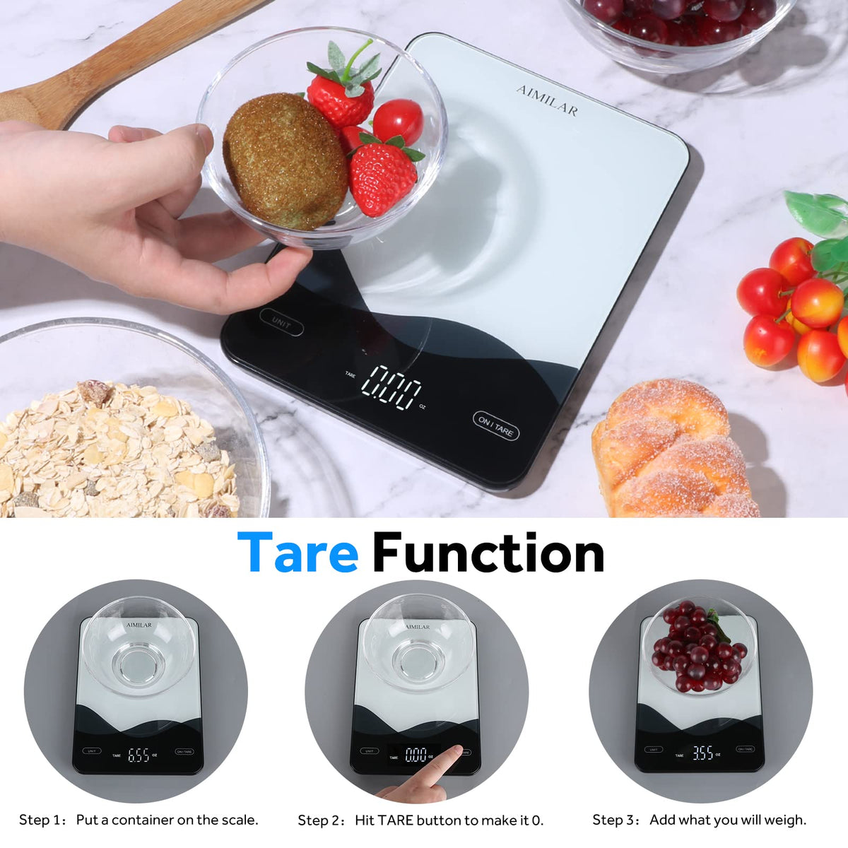 Aimilar Digital Kitchen Scale, 22 lb/10 kg, USB-C Rechargeable