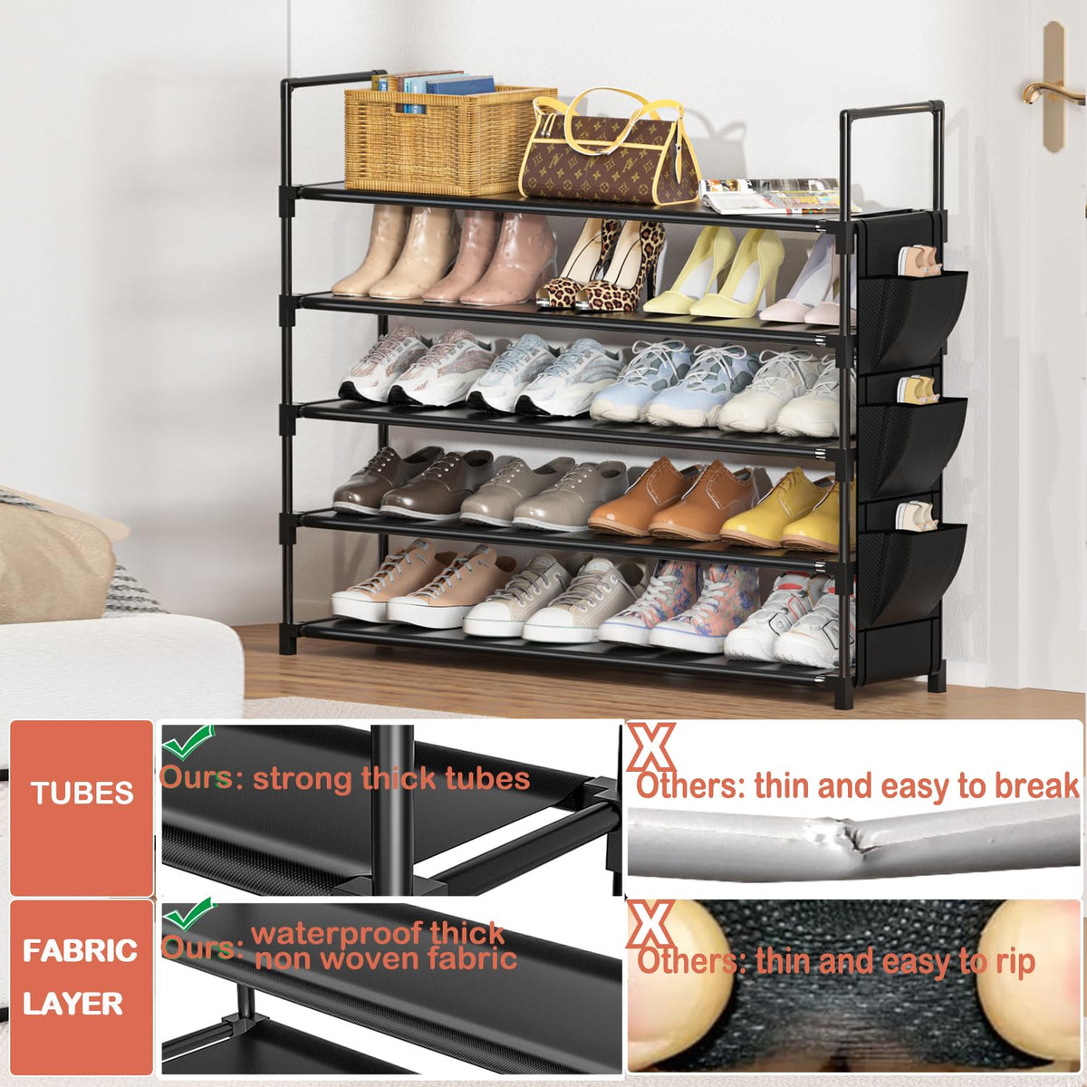 5 Tier Tall Shoe Rack, 20-25 Pairs