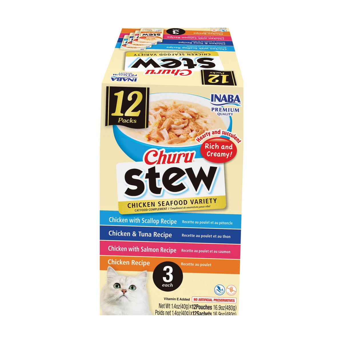INABA Churu Stew for Cats, Chicken & Seafood Variety, 12 Pouches