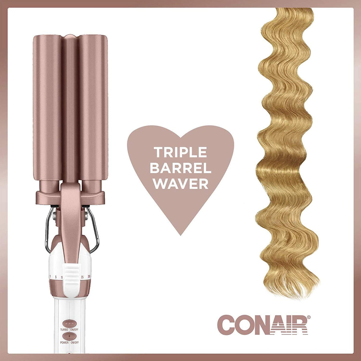 Conair CD704C Double Ceramic Triple Barrel Waver, White/Rose Gold