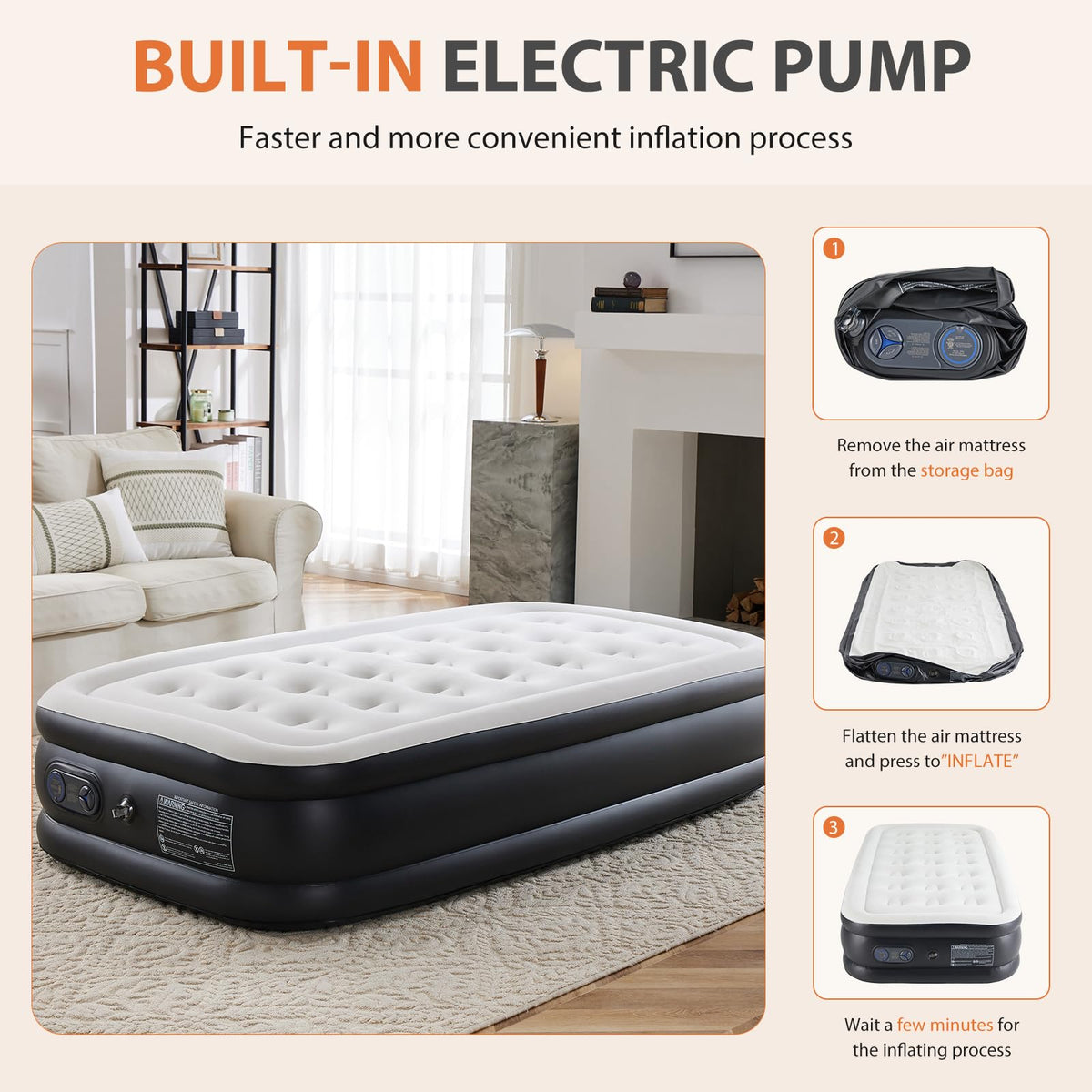Sweetcrispy Twin Air Mattress, 18" Inflatable with Built-in Pump
