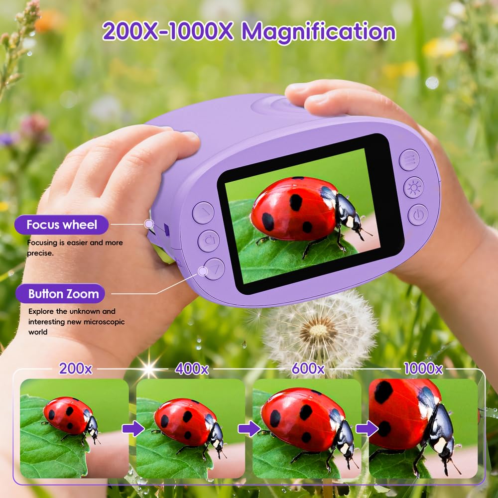 Temodu 1000X Kids' Digital Microscope with 2" Screen, Purple
