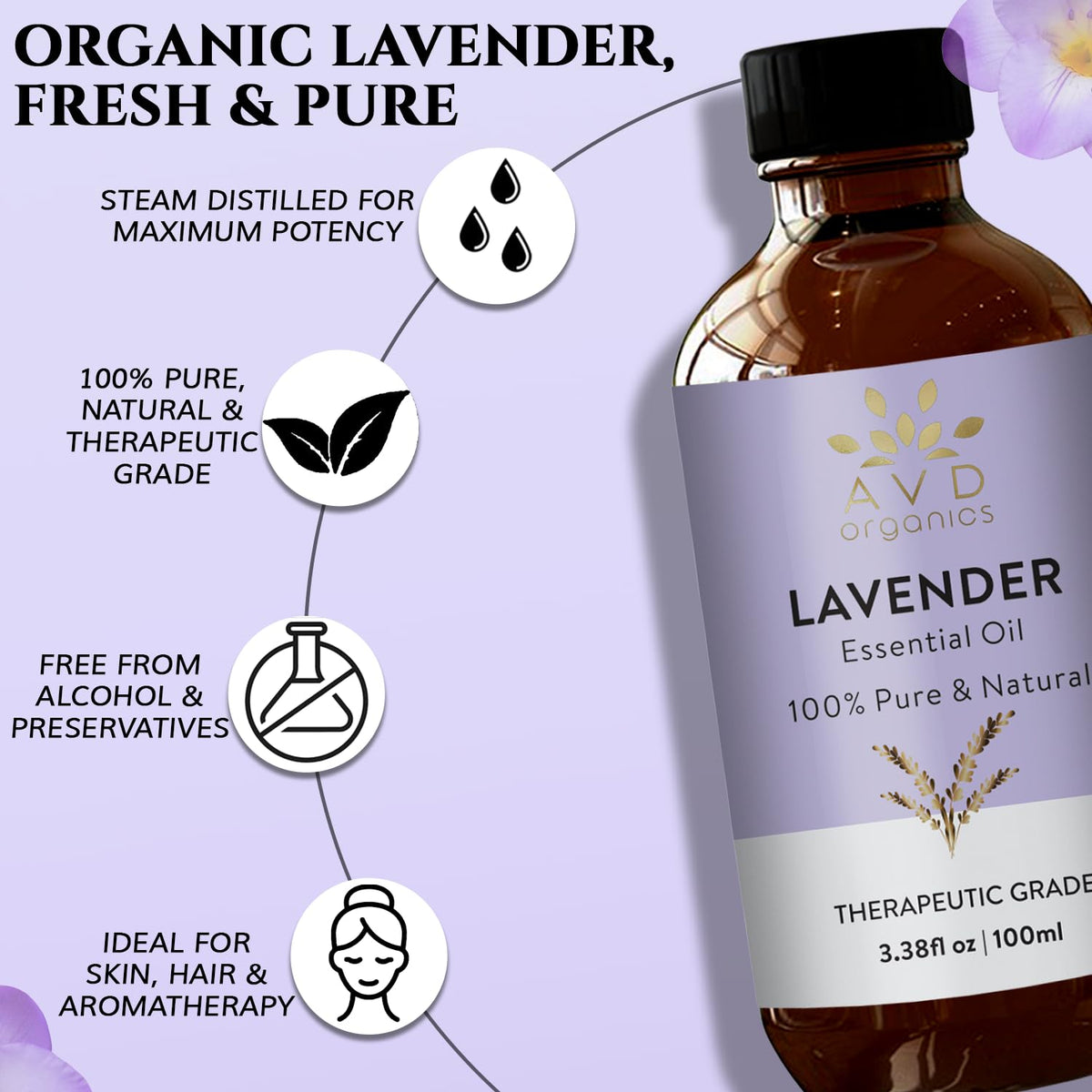 AVD Organics Lavender Essential Oil, 100 ml