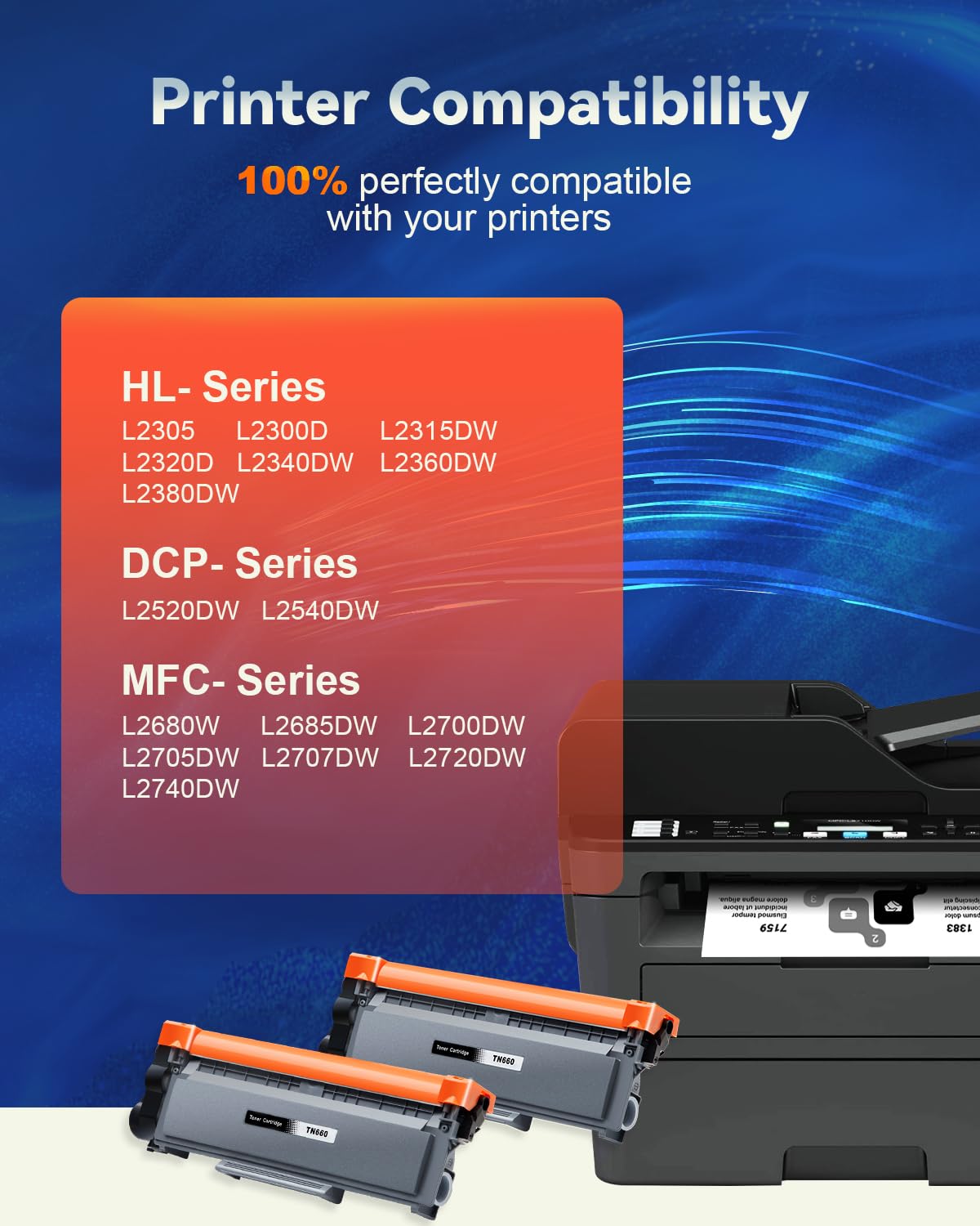 TN660 Compatible Toner Cartridges for Brother, Black (2 Pack)