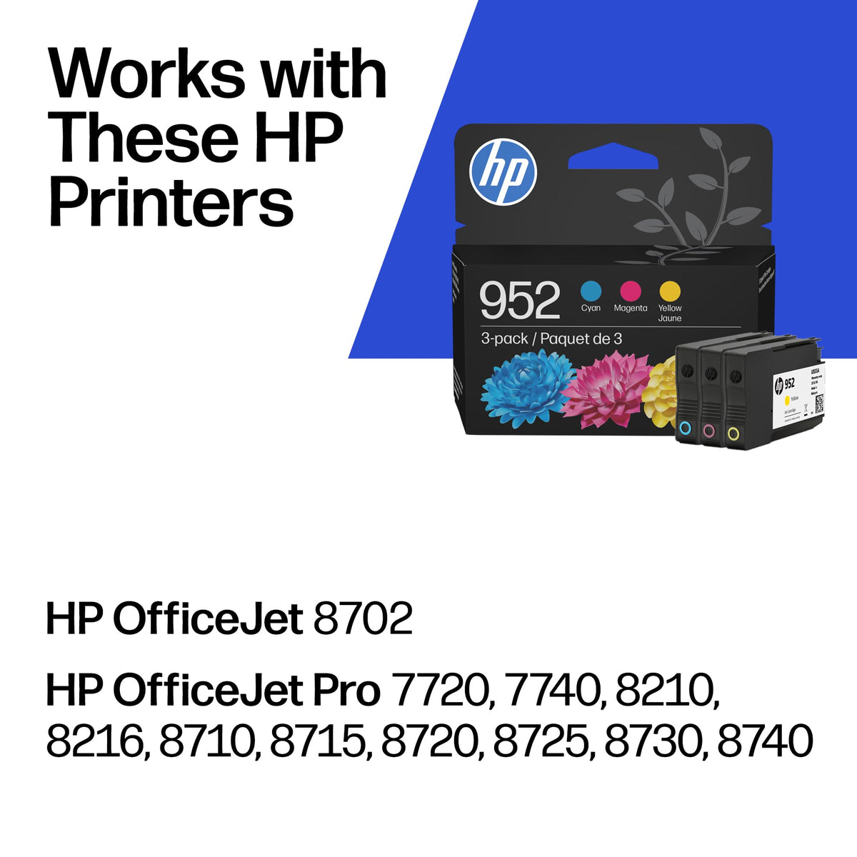 HP 952 Cyan, Magenta, Yellow Ink Cartridges (3 Pack) (N9K27AN)