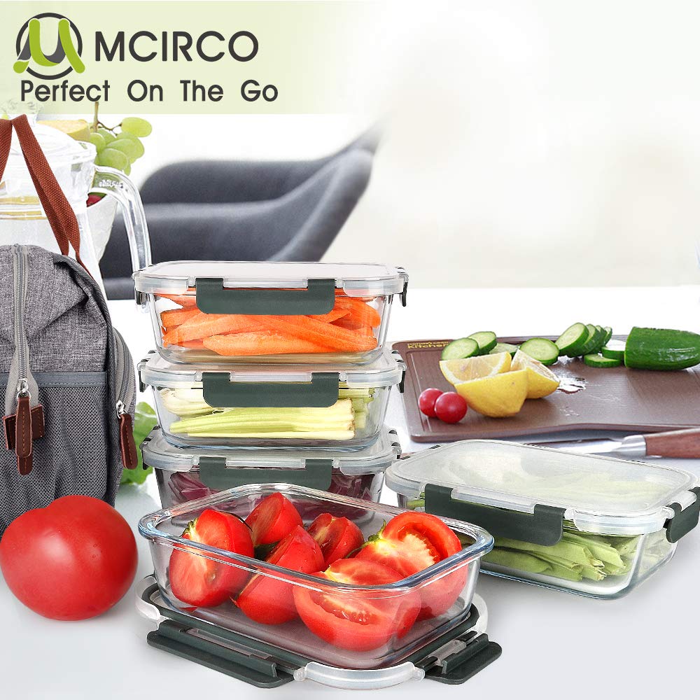 MCIRCO Glass Meal Prep Containers with Snap Lids, 36 Oz, 5 Pack